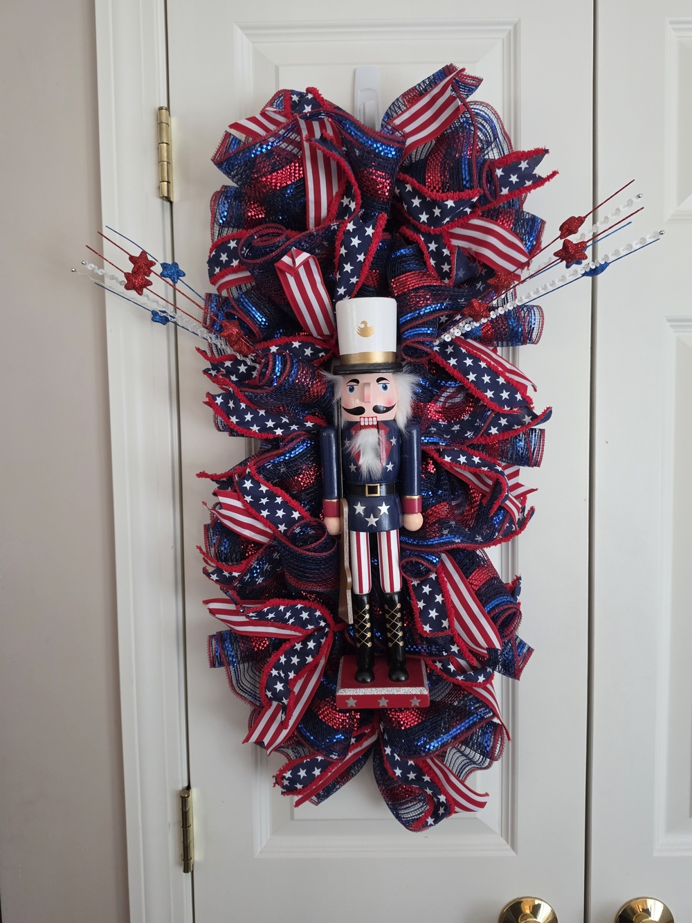 Patriotic Nutcracker Door Decor Wreath - Red, White & Blue